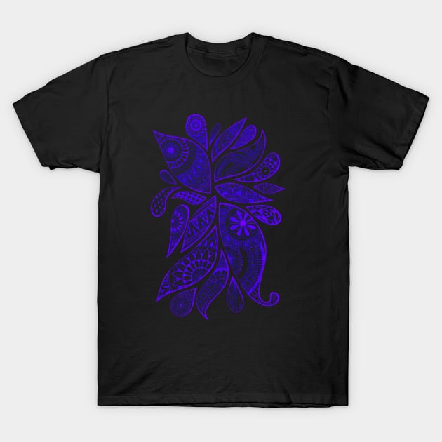 Abstract Zentangle Swirls Design (indigo on black) T-Shirt by calenbundalas